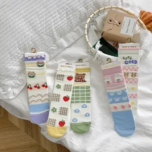 Cute cartoon women cotton socks Korean style breathable mesh summer mid-calf sock