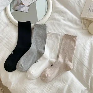 Chaussettes mi-hautes nœud papillon pour femmes, chaussettes en coton à volants, style doux