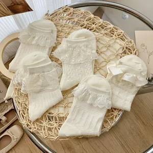 Weisse spitze rüschen damen socken süsser lolita stil mittelsocken mädchen strumpf
