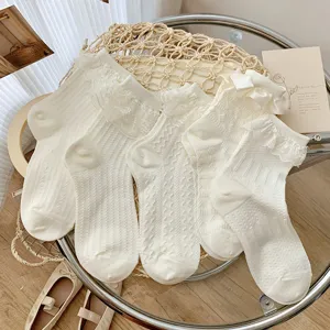 Weisse spitze Lolita rüschen socken süss vintage wadenstrümpfe für damen mädchen frühling sommer