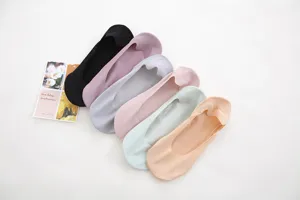 Detail view of summer ice silk no-show socks with non-slip silicone grip for women.