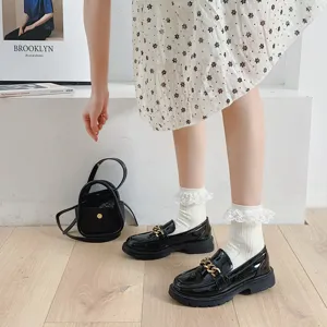 Chaussettes blanches à volants en dentelle lolita jk mignon coton chaussettes de cheville femmes