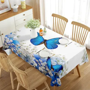 Tovaglia rettangolare impermeabile con stampa di farfalle e fiori, elegante decorazione.