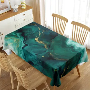 Mantel rectangular impermeable con lujoso patrón de mármol verde para decoración de mesa
