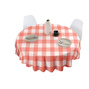 Waterproof round tablecloth red white plaid modern minimalist dining table cover for home