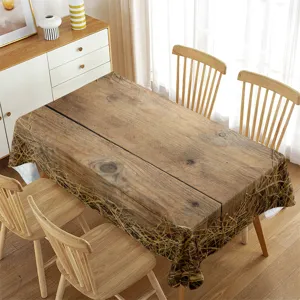Mantel rectangular impermeable con grano de madera y paja para decoración de fiestas y hogar.