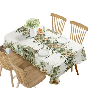 Mantel rectangular impermeable con lindo diseño de conejo y flores para decorar la mesa de comedor.