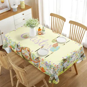 Tovaglia rettangolare impermeabile con simpatico design di stampa di coniglietto pasquale e fiori.