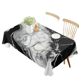 Mantel rectangular impermeable con mármol negro blanco decoración moderna para mesa de comedor