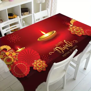 Mantel rectangular impermeable con estampado del festival de Diwali para decoración.