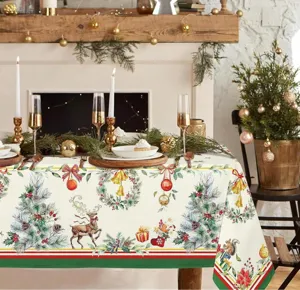Mantel de Navidad impermeable rectangular festivo rojo decoración de mesa de comedor