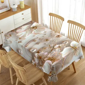 Waterdicht rechthoekig tafelkleed met elegante lentebloem- en parelpatronen voor huisdecoratie.