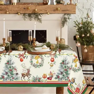 Mantel rectangular impermeable de Navidad con motivo de acuarela vintage para decoración festiva.