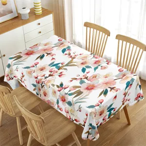 Waterproof rectangular tablecloth with fresh floral pattern for dining table home decor.
