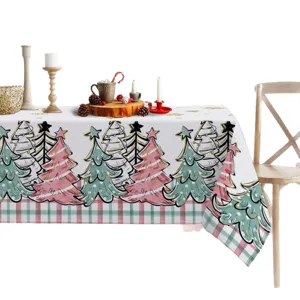 Mantel rectangular impermeable de Navidad para decoración festiva, de cuadros rojos.