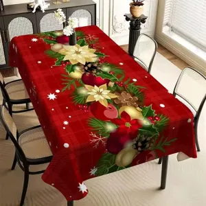 Mantel Navideño Impermeable Rectangular Rojo Cubierta de Mesa Festiva Decoración de Comedor