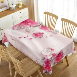 Mantel rectangular con estampado de rosas rosas funda de mesa decorativa impermeable comedor