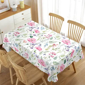 Waterdichte rechthoekige tafelkleed met aquarel lentebloemen voor eetkamerdecoratie