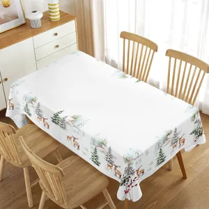 Mantel de mesa rectangular impermeable navideño con bonitos motivos de árboles y ciervos.