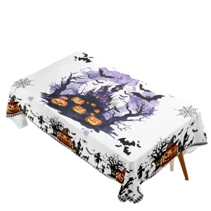 Tovaglia Halloween rettangolare impermeabile con motivo zucca e castello per festa decorativa
