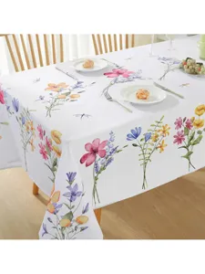 Mantel rectangular impermeable con diseño de flores en acuarela para decoración hogar.