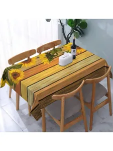 Mantel rectangular impermeable con diseño de girasol y grano de madera para decoración.