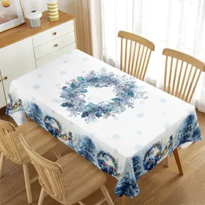 Mantel de Navidad impermeable rectangular azul invierno copo de nieve fiesta decoración