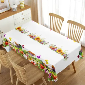 Tovaglia rettangolare impermeabile con stampa floreale ad acquerello e cottage da cucina.
