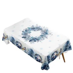 Hermoso mantel de navidad rectangular impermeable muñeco de nieve azul decoracion para mesa