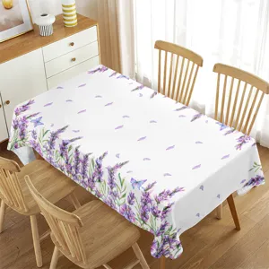 Tovaglia rettangolare impermeabile con stampa di lavanda viola e farfalle per la casa.