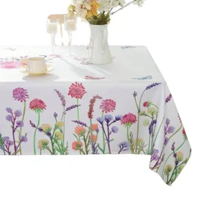 Mantel rectangular impermeable con estampado floral y mariposas de primavera para el comedor.
