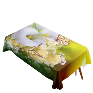Mantel rectangular impermeable con lirios cala y mariposas para decoracion de mesa
