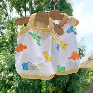 Summer Dinosaur Print Pet Vest Breathable Mesh Dog Clothes Cute Puppy Tank Top For Small Dogs And Cats