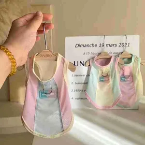 Summer Thin Ice Silk Breathable Traction Pet Vest For Small Dogs And Cats Cute Color Block Puppy Shirt