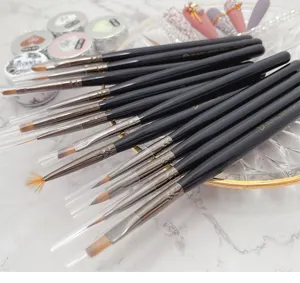 12pcs professional nail art brush set with black handles for gel painting and drawing.