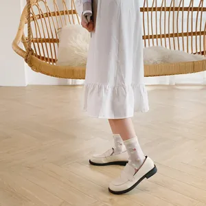 Cute white mid-calf sheer socks for women, Japanese JK style sweet thin hosiery for spring and summer.