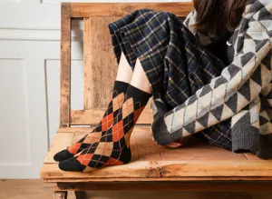 Dicke Argyle Woll-Mittelsocken für Damen, vintage britischer Stil Winter warme Strümpfe Detail