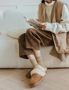 Close-up detail of cozy ribbed wool socks in coffee color, perfect for warm winter daily wear.