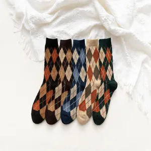 Klassische Argyle Strick Wolle WadenSocken für Damen, dicke Herbst Winter warme Socken.
