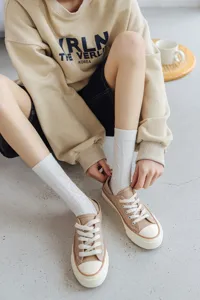 Women white mid calf socks cute casual cotton knit hosiery daily wear spring summer