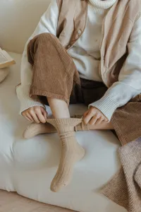Cozy women wool socks ribbed winter warm slouch socks japanese vintage khaki casual hosiery