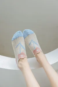 Women breathable mesh summer boat socks featuring cute floral design and comfortable fit
