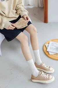 Women's thin cotton mid-calf socks with Japanese style jacquard design for spring and summer daily wear.