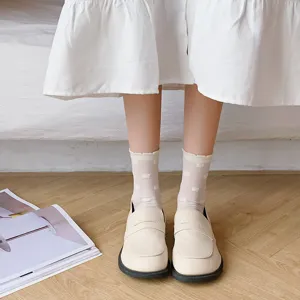 White women mid-calf socks JK cute Japanese sweet thin sheer hosiery stylish casual footwear.