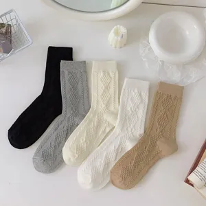 Women's Casual Cotton Slouch Socks Spring Summer Thin Breathable Jacquard Solid Color Mid Tube Socks Fashion Hosiery