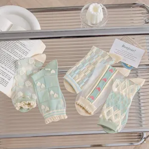 Sheer mesh socks with cute heart and plaid patterns, breathable summer socks for women.