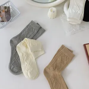 Women cotton mid-calf socks Japanese style vintage knit hosiery comfortable daily wear