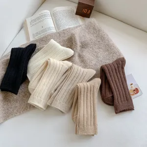 Cozy knit ribbed wool socks, winter warm vintage mid-tube hosiery for daily casual wear.