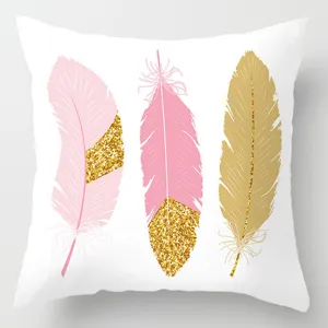 Decorative pink and gold feather throw pillow cover for living room sofa bedroom home decor 45x45