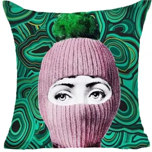 Fodera per cuscino stampata stile vintage retro con design di viso surreale per divano.